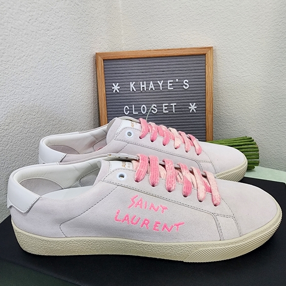 Authentic YSL Women's Pink and White Sneakers - Picture 1 of 8